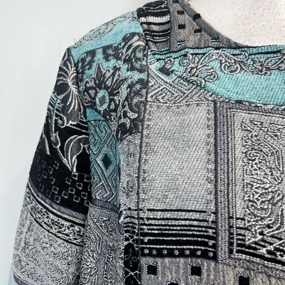 Dressbarn Open Front Blazer Jacket Plus size 18 20 Blue Silver Black Tapestry - Picture 5 of 10